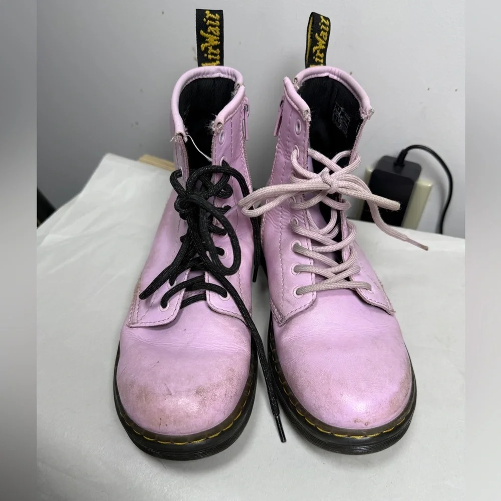Dr Doc Martens Zavala J Combat Boots Size 3Y Pastel Pink Lace Up Punk Grunge